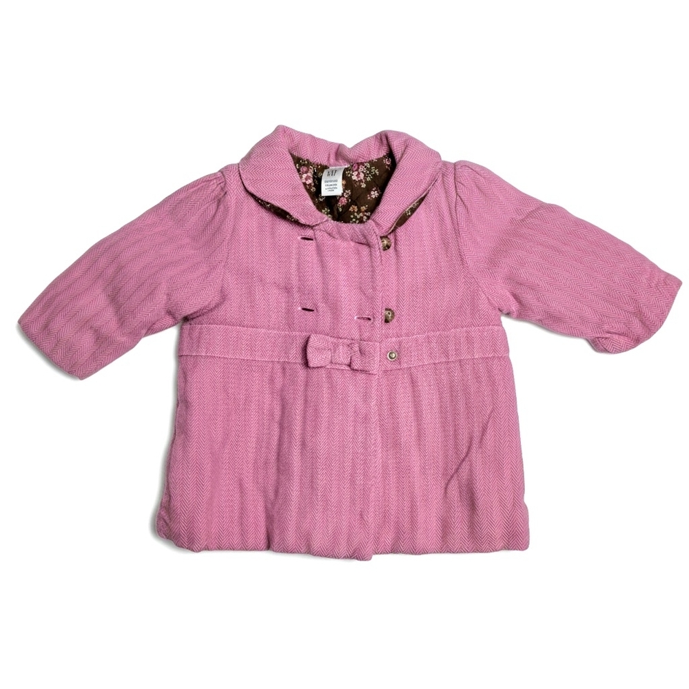 Vintage 2006 Y2k Baby Gap Pink Herringbone Floral Bow Jacket 3-6M